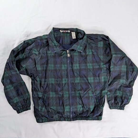 VTG Jerzees Blue and Green Plaid Full Zip Windbreaker Jacket - Picture 1 of 7